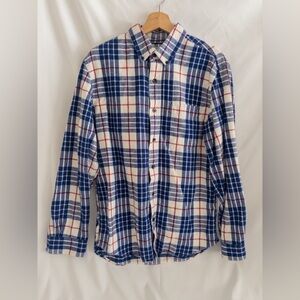 L.L.Bean Slightly Fitted Flannel Shirt M Blue Red Plaid 100% Cotton